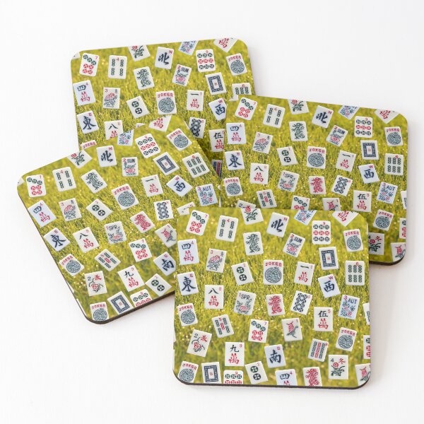 Item preview, Mahjong tiles (symbols) on green grass background designed and sold by Zina Stromberg.