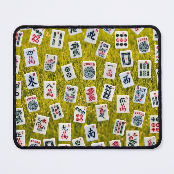 Item preview, Mahjong tiles (symbols) on green grass background designed and sold by Zina Stromberg.