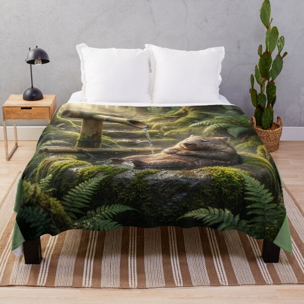 Item preview, Wombat Bathes in Shishi Odoshi Fountain in Forest designed and sold by Tridentulus.