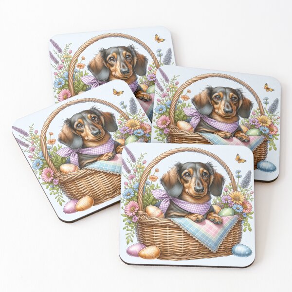 Item preview, Easter Dachshund Dog in Basket Cute Floral Spring Aesthetic designed and sold by Testarossi Designs.