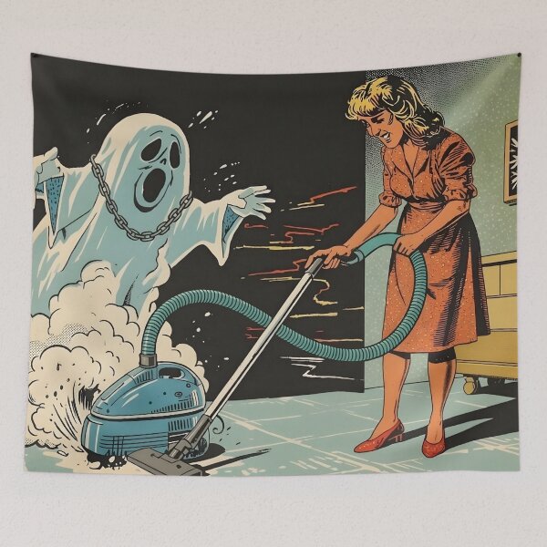 Item preview, Ghostly Weekend Cleaning Retro Poster designed and sold by VantagePrints.