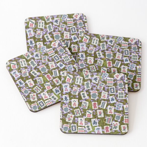 Item preview, Mahjong tiles (symbols) on field of purple Lobelia flowers designed and sold by Zina Stromberg.