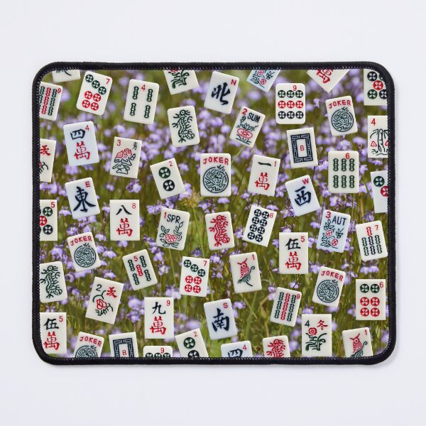 Item preview, Mahjong tiles (symbols) on field of purple Lobelia flowers designed and sold by Zina Stromberg.
