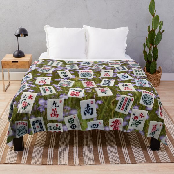 Item preview, Mahjong tiles (symbols) on field of purple Lobelia flowers designed and sold by Zina Stromberg.