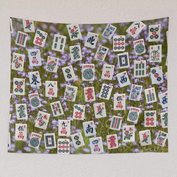 Item preview, Mahjong tiles (symbols) on field of purple Lobelia flowers designed and sold by Zina Stromberg.