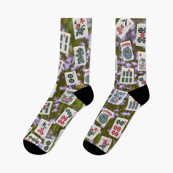 Item preview, Mahjong tiles (symbols) on field of purple Lobelia flowers designed and sold by Zina Stromberg.