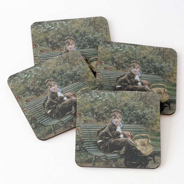Item preview, Victorian Garden Painting Elegant Woman on Bench Art Lovers designed and sold by RickE.