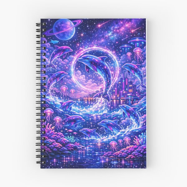 Item preview, Neon Portal Dolphins – Cyberpunk Ocean Fantasy Mural designed and sold by 3free3street - Neon & Graffiti Digital Art.
