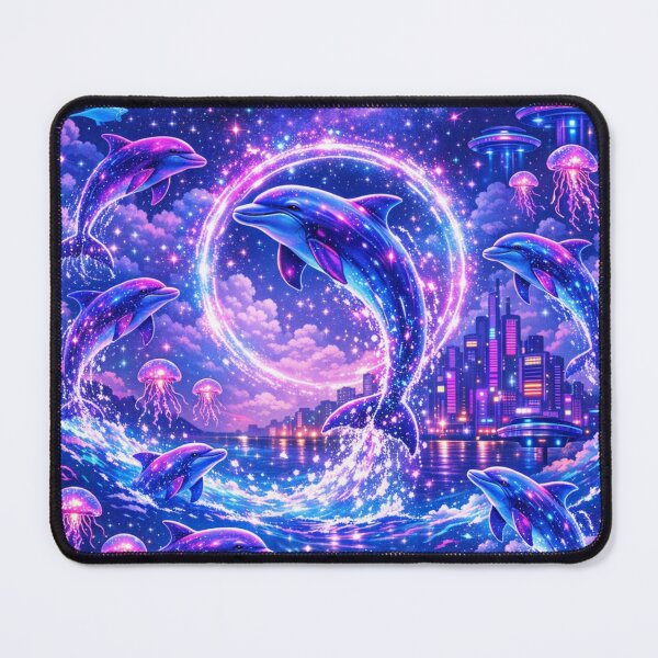 Item preview, Neon Portal Dolphins – Cyberpunk Ocean Fantasy Mural designed and sold by 3free3street - Neon & Graffiti Digital Art.