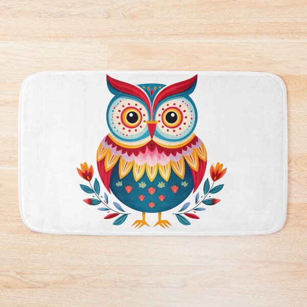 Item preview, Vibrant Folk Art Owl with Autumn Leaves - Colorful Whimsical Bird Print designed and sold by DesignArtist.ia.
