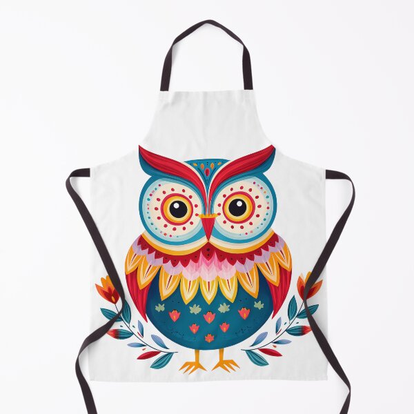 Item preview, Vibrant Folk Art Owl with Autumn Leaves - Colorful Whimsical Bird Print designed and sold by DesignArtist.ia.