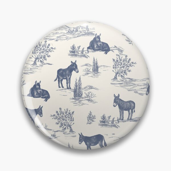 Item preview, Farmhouse blue toile donkey pattern designed and sold by OneStopDonkeyShop.