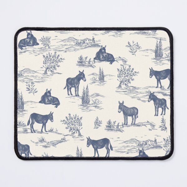Item preview, Farmhouse blue toile donkey pattern designed and sold by OneStopDonkeyShop.