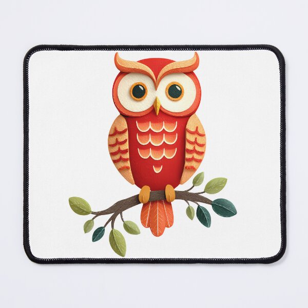 Item preview, Cute Red Folk Art Owl on Branch - Vibrant Whimsical Bird Print designed and sold by DesignArtist.ia.