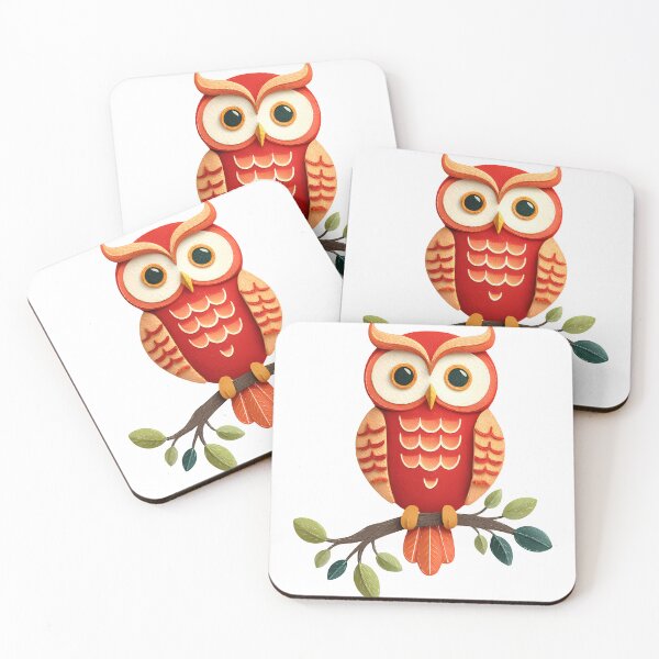 Item preview, Cute Red Folk Art Owl on Branch - Vibrant Whimsical Bird Print designed and sold by DesignArtist.ia.