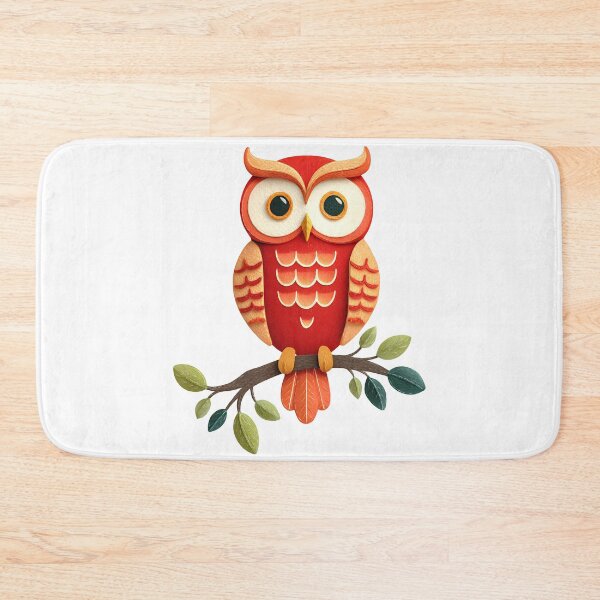 Item preview, Cute Red Folk Art Owl on Branch - Vibrant Whimsical Bird Print designed and sold by DesignArtist.ia.