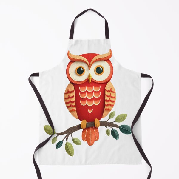 Item preview, Cute Red Folk Art Owl on Branch - Vibrant Whimsical Bird Print designed and sold by DesignArtist.ia.