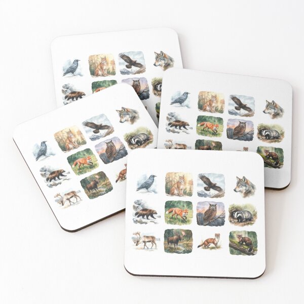 Item preview, Watercolor portraits of 12 Nordic wild animals – Unframed designed and sold by Ratatosk-AI.