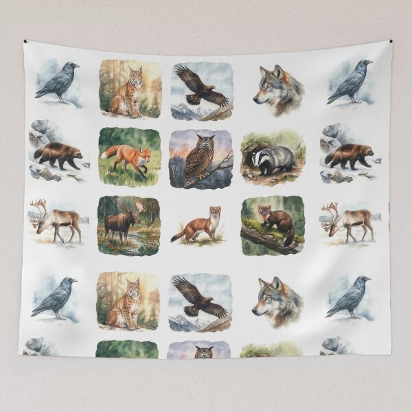 Item preview, Watercolor portraits of 12 Nordic wild animals – Unframed designed and sold by Ratatosk-AI.