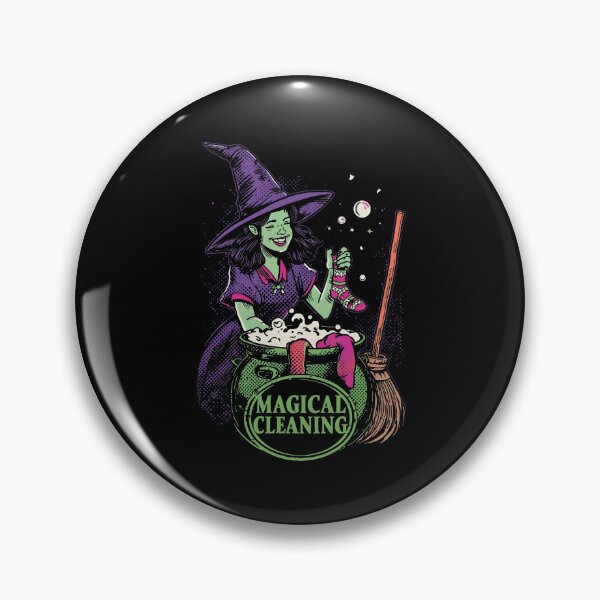 Item preview, Cheerful Witch Magical Cleaning Retro Illustration designed and sold by VantagePrints.