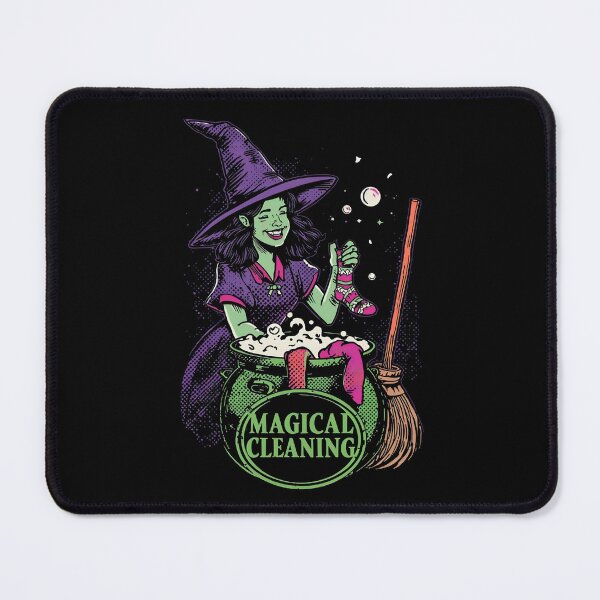 Item preview, Cheerful Witch Magical Cleaning Retro Illustration designed and sold by VantagePrints.