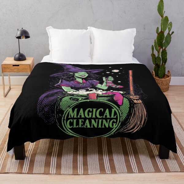 Item preview, Cheerful Witch Magical Cleaning Retro Illustration designed and sold by VantagePrints.