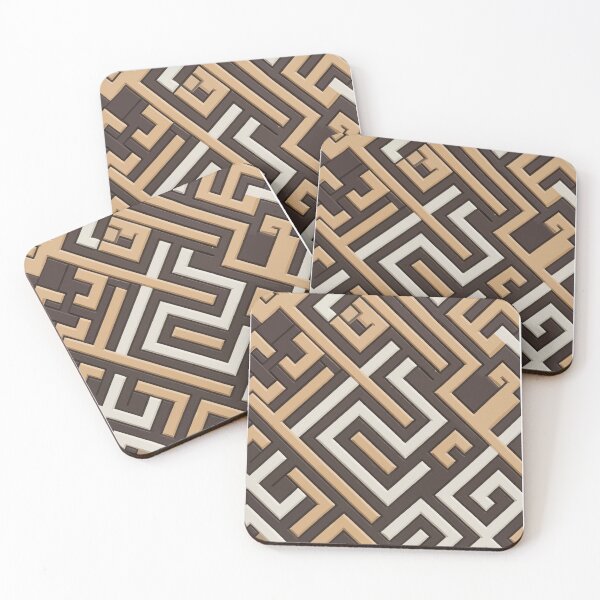 Item preview, Geometric Greek Key Maze Pattern in Earthy Brown and Beige designed and sold by RidaSalArt.