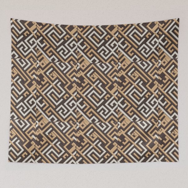 Item preview, Geometric Greek Key Maze Pattern in Earthy Brown and Beige designed and sold by RidaSalArt.