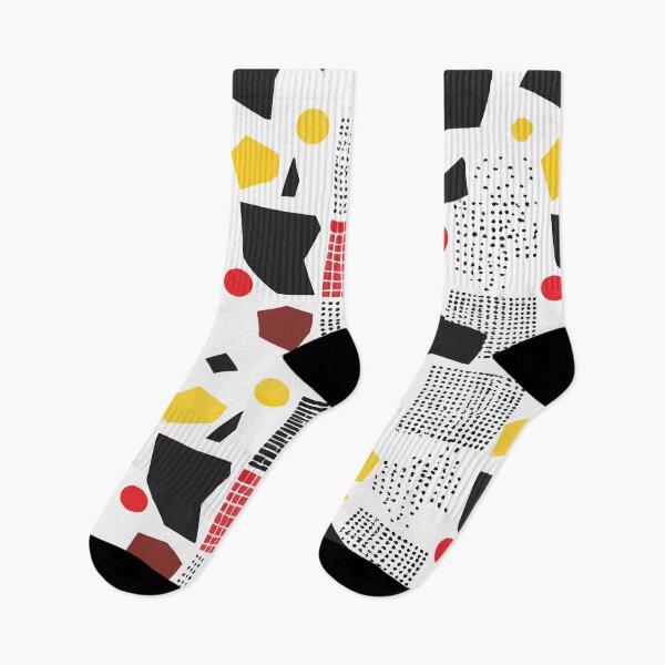 Item preview, Memphis Style Abstract Geometric Pattern with Red Yellow and Black Shapes designed and sold by RidaSalArt.