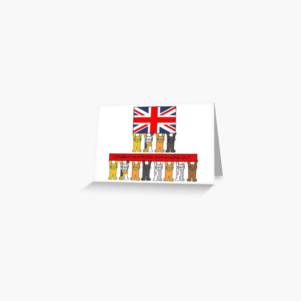 Passing Out Congratulations Cartoon Cats and UK Flag Greeting Card