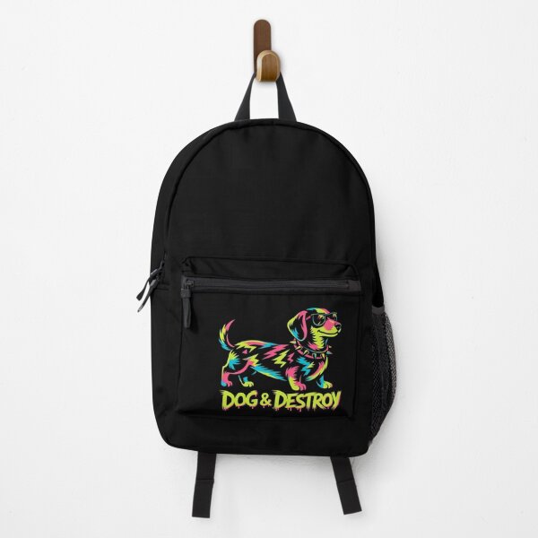 Item preview, Dog & Destroy Neon Punk Dachshund Retro Style Design designed and sold by VibeOffline Studio.