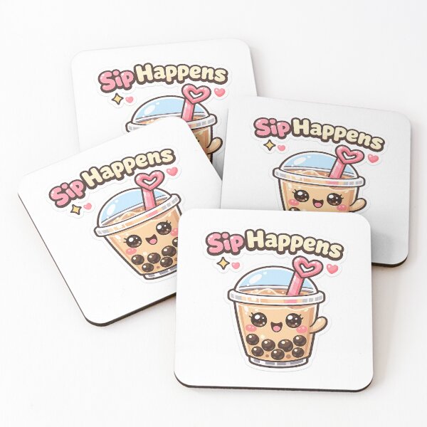Item preview, Sip Happens - Cute Kawaii Boba Bubble Tea Pun Sticker designed and sold by inaveed.