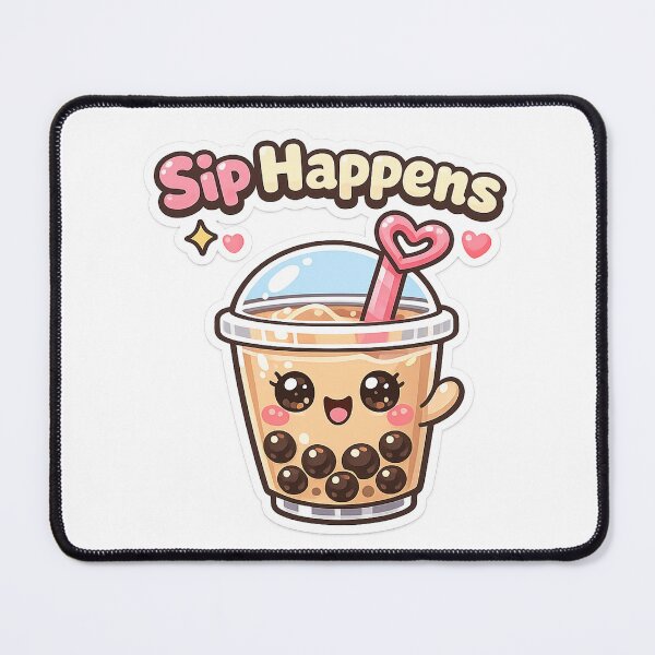 Item preview, Sip Happens - Cute Kawaii Boba Bubble Tea Pun Sticker designed and sold by inaveed.