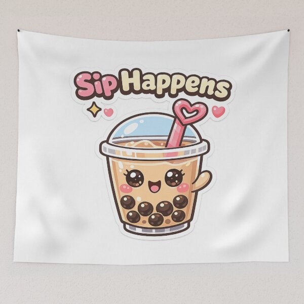 Item preview, Sip Happens - Cute Kawaii Boba Bubble Tea Pun Sticker designed and sold by inaveed.