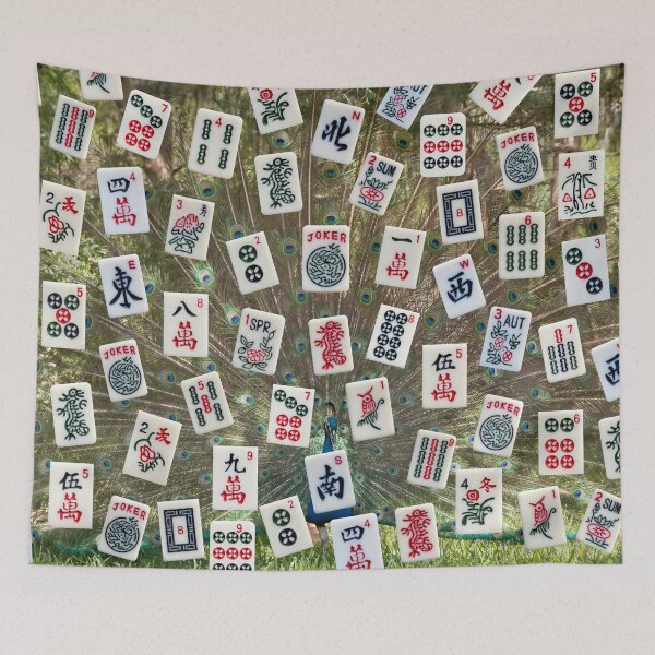 Item preview, Mahjong tiles (symbols) on Indian Peacock displaying a plumage designed and sold by Zina Stromberg.