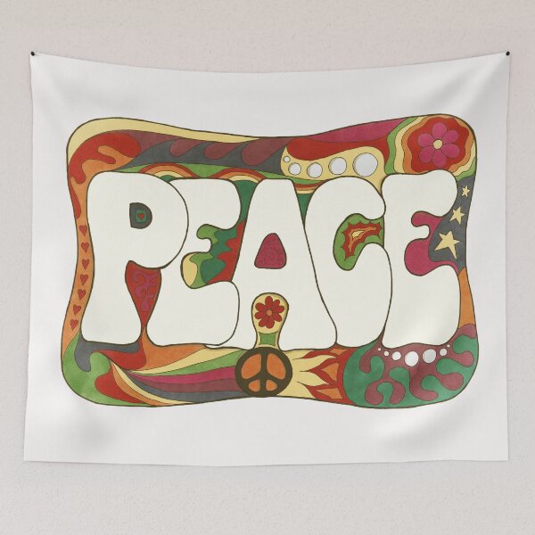 Item preview, Vintage Psychedelic Peace and Love Art White– Retro Hippie Rainbow Groovy Peace Design designed and sold by Kellie Espie Art.