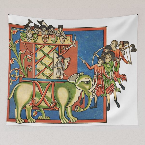 Item preview, Medieval Manuscript Illustration War Elephant Battle Scene History Art Lovers designed and sold by RickE.