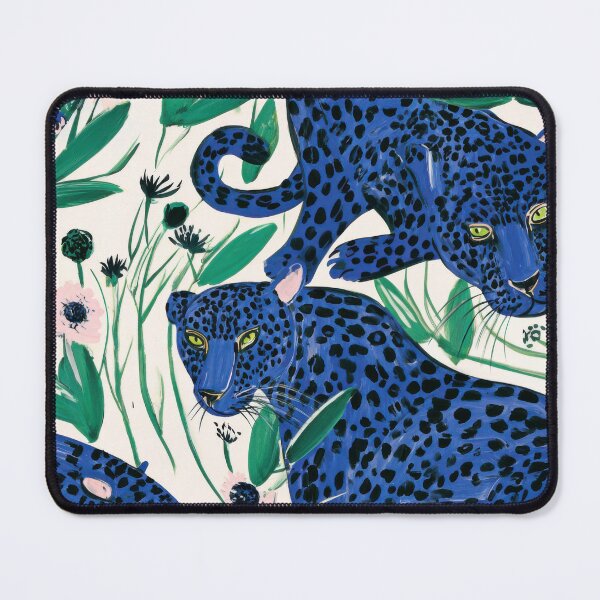 Item preview, Electric Blue Leopard Jungle - Maximalist Floral Leopard Seamless Pattern designed and sold by dawnleblanc55.