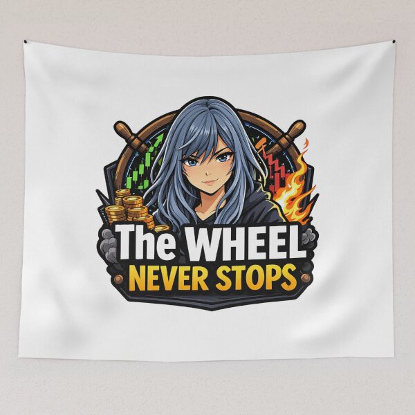 Item preview, The Wheel Never Stops – Options Wheel Strategy Meme | Theta Gang Income Trading designed and sold by VolatilityEdge.