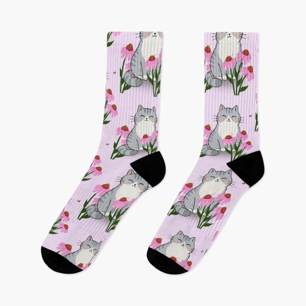Item preview, Smiling Gray Cat Among Pink flowers designed and sold by Lecoteco.