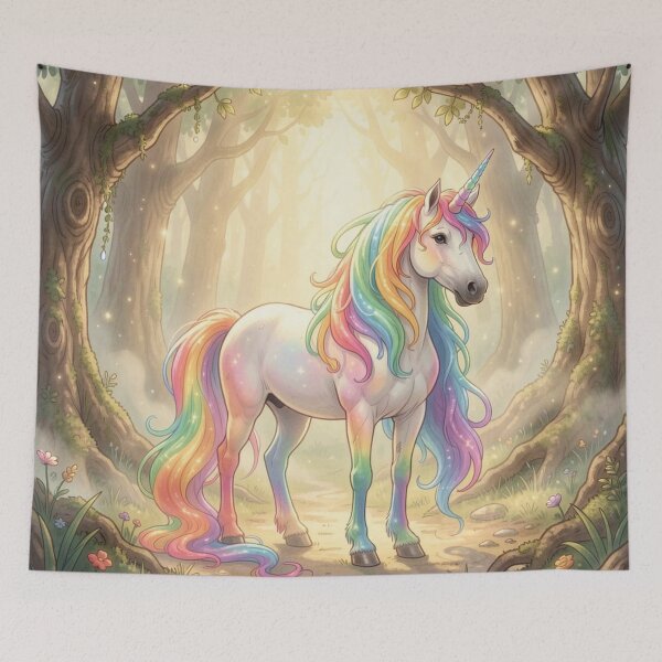 Item preview,  Magical Rainbow Unicorn in an Enchanted Forest designed and sold by FrenchRomani.