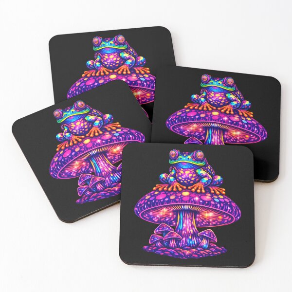 Item preview, Psychedelic Frog on Magic Mushroom – Trippy Neon Cosmic Frog Illustration designed and sold by RustedToad.