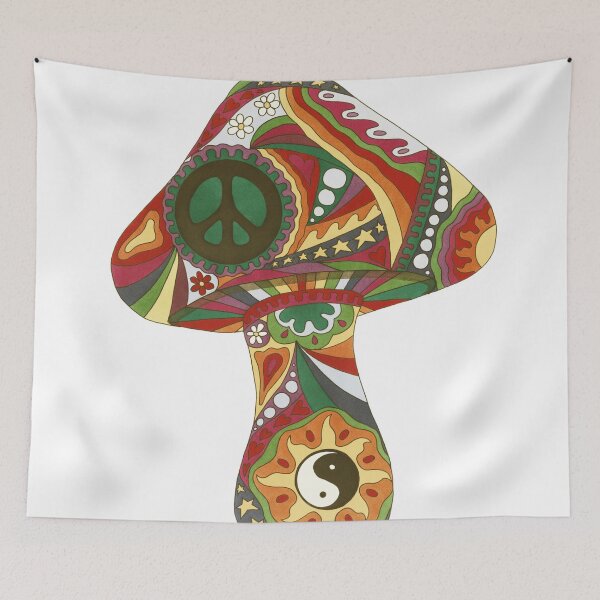 Item preview, Vintage Psychedelic Mushroom Art White– Retro Hippie Rainbow Groovy Peace Design designed and sold by Kellie Espie Art.