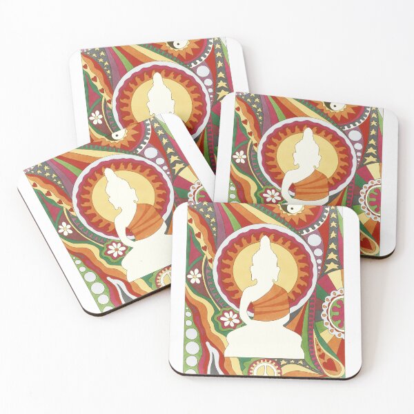 Item preview, Vintage Psychedelic Buddha Art White – Retro Hippie Rainbow Groovy Peace Design designed and sold by Kellie Espie Art.