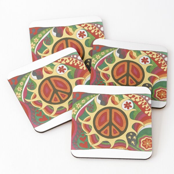 Artikelvorschau, Vintage Psychedelic Flamed Peace Art White – Retro Hippie Rainbow Groovy Peace Design entworfen und verkauft von Kellie Espie Art.