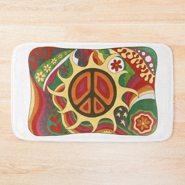 Item preview, Vintage Psychedelic Flaming Peace Art White– Retro Hippie Rainbow Groovy Peace Design designed and sold by Kellie Espie Art.