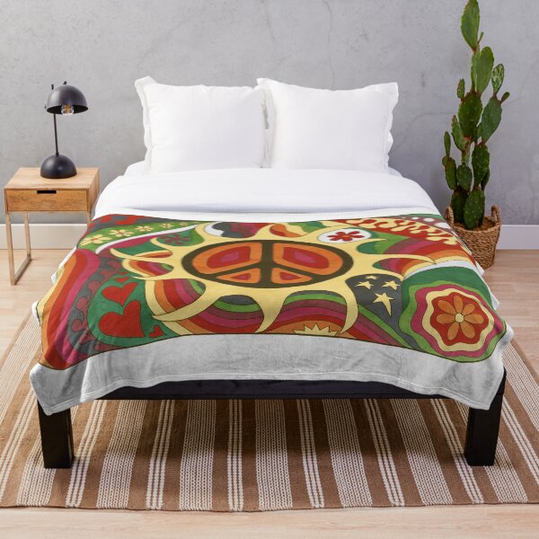 Item preview, Vintage Psychedelic Flaming Peace Art White– Retro Hippie Rainbow Groovy Peace Design designed and sold by Kellie Espie Art.
