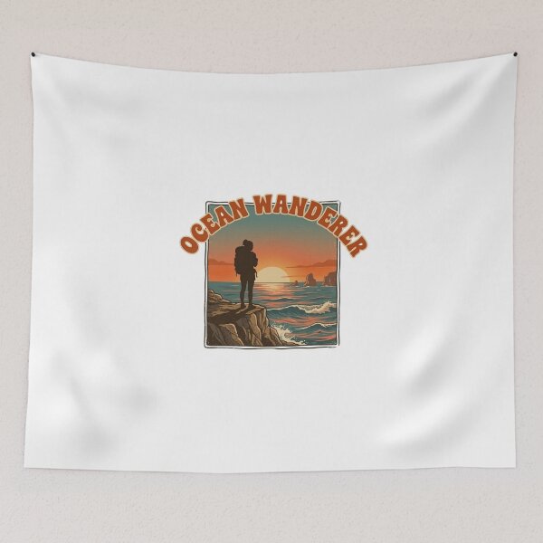 Item preview, Ocean Wanderer – Retro Solo Female Traveler Coastal Sunset Design designed and sold by Bloom & Quiet .