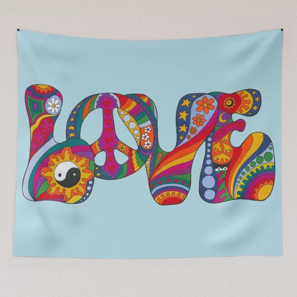 Item preview, Psychedelic Love Art Blue– Retro Hippie Rainbow Groovy Peace Design designed and sold by Kellie Espie Art.
