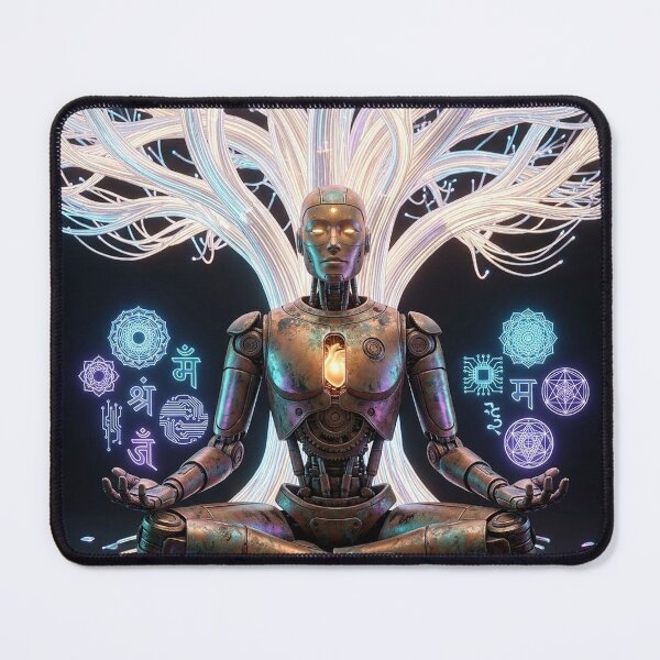 Item preview, Robot Monk Meditation Cyberpunk Zen designed and sold by MystArt1.